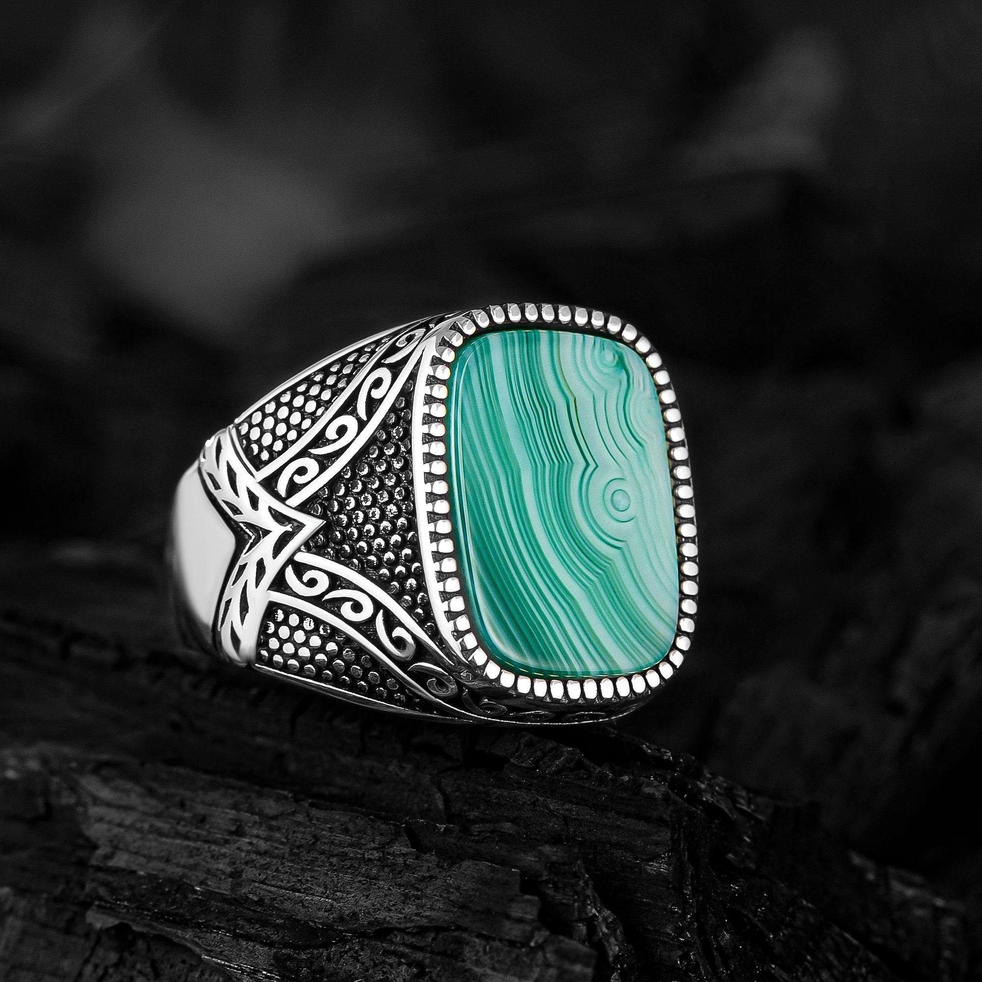 Arrow Head Silver Ring, Green White Agate Ring - OXO SILVER