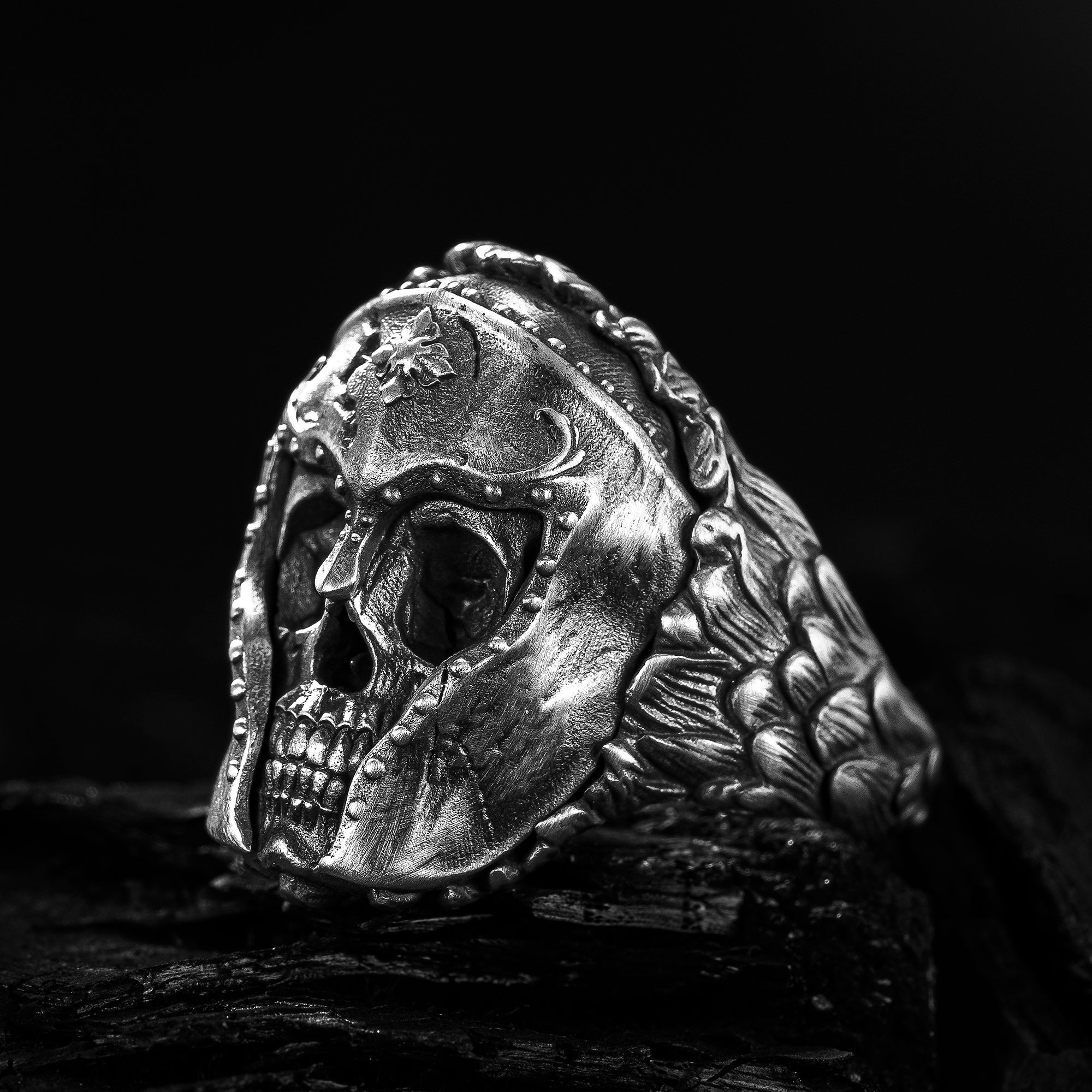 Skull Silver Spartan Warrior Helmet Ring