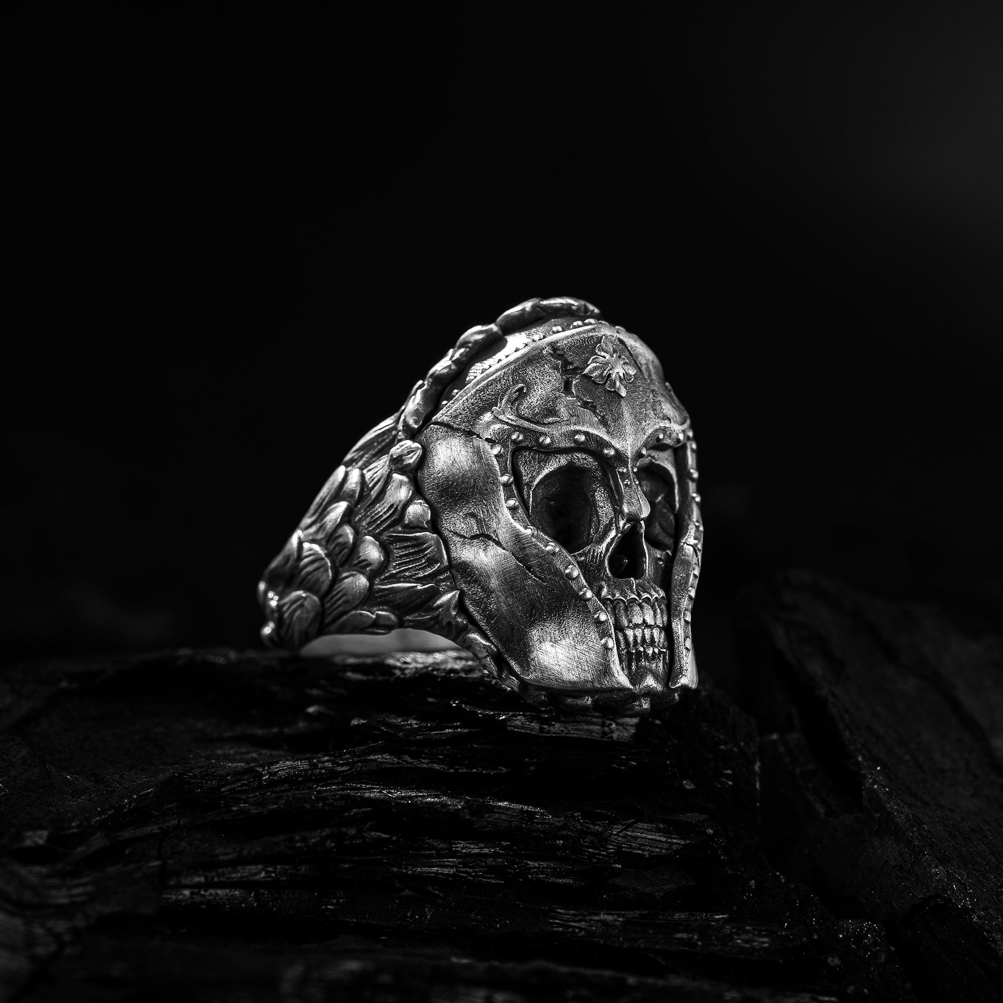 Skull Silver Spartan Warrior Helmet Ring