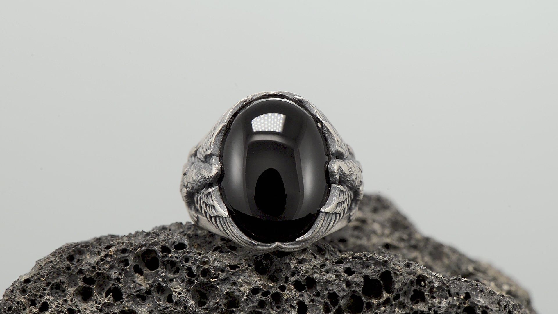 Eagle Men Ring, Oxidized Silver Ring, Onyx Stone Men Ring