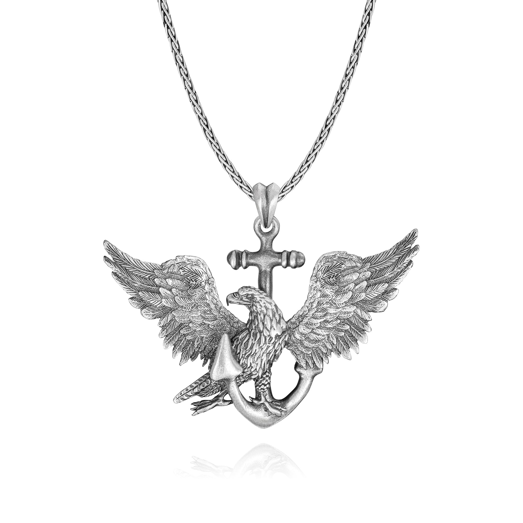 The United States Navy Symbol 925k Silver Necklace, Winged Eagle on Anchor Pendant