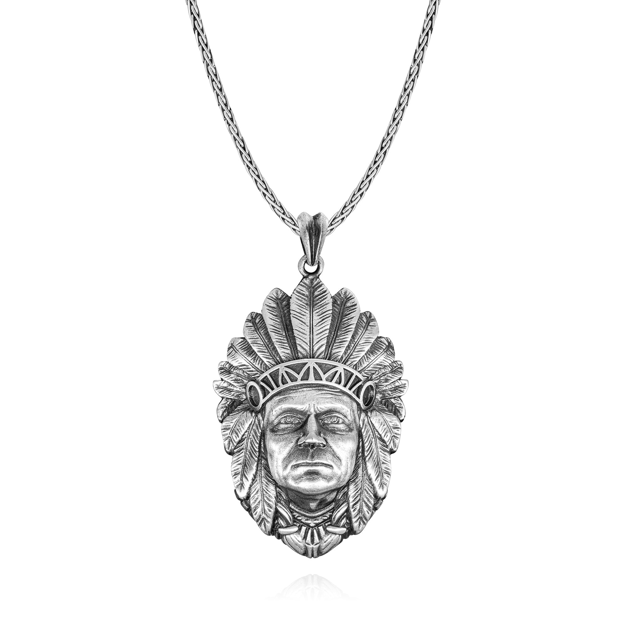Warrior Tribal Chief Necklace, American Indian Men Pendant, 925 Sterli