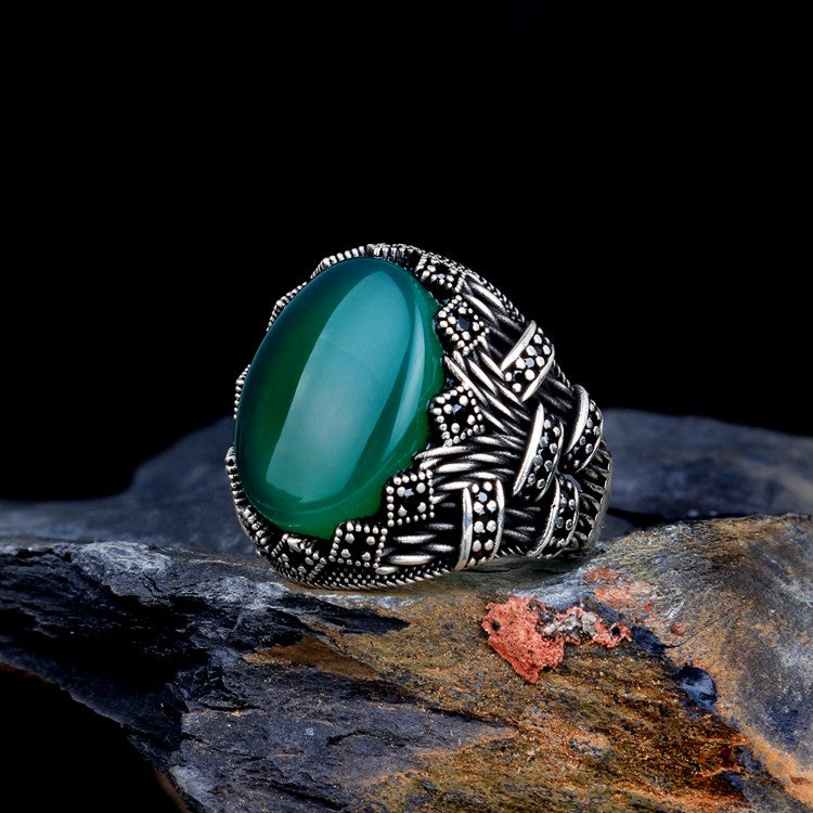 Green Agate Men ring,Silver Men ring,925 Men Ring,Green Stone Ring