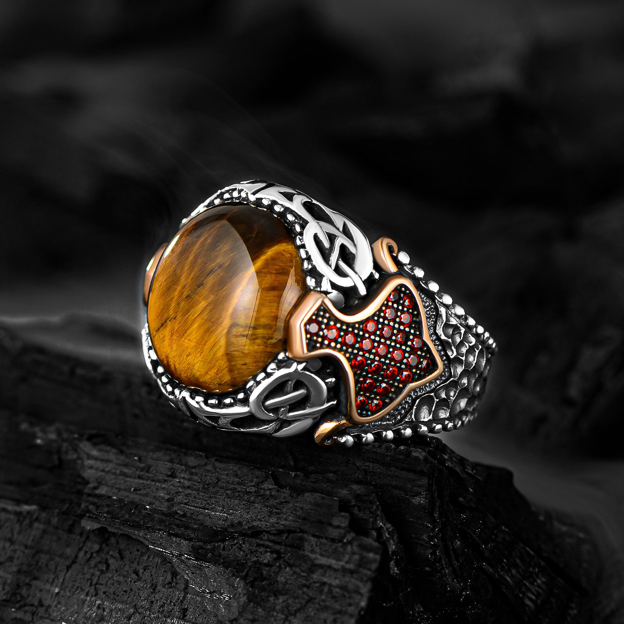 Tiger Eye Gemstone Handmade Sterling Silver Men Ring