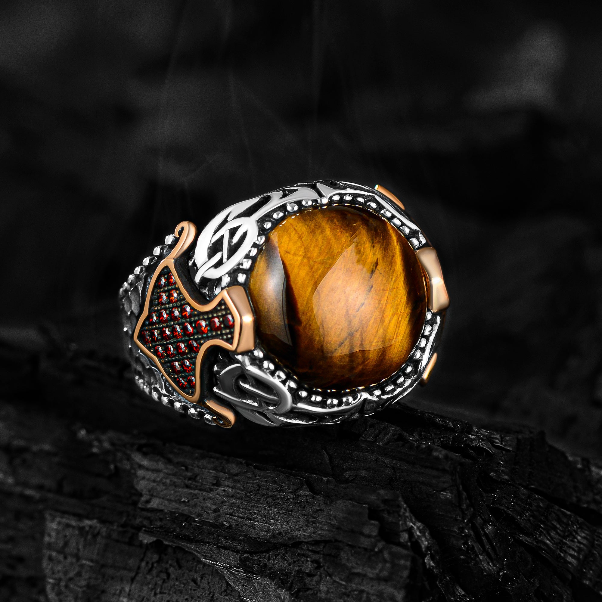 Tiger Eye Gemstone Handmade Sterling Silver Men Ring