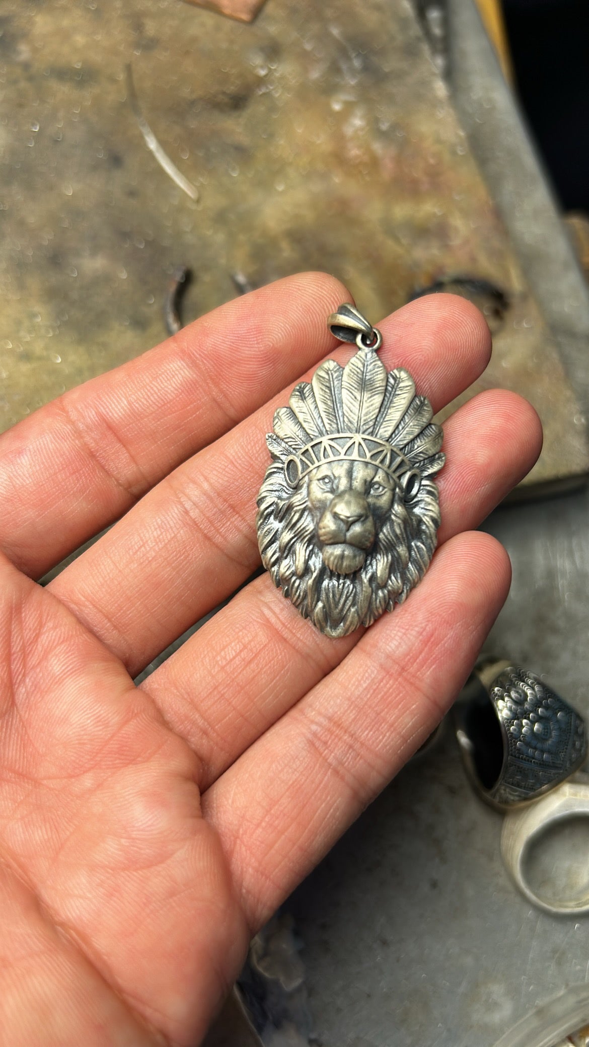 Lion Chief of the Africa, Oxidized Lion Pendant, 925 Sterling Silver Pendant and Necklace, Mens Silver Jewelry Gift for Uncle