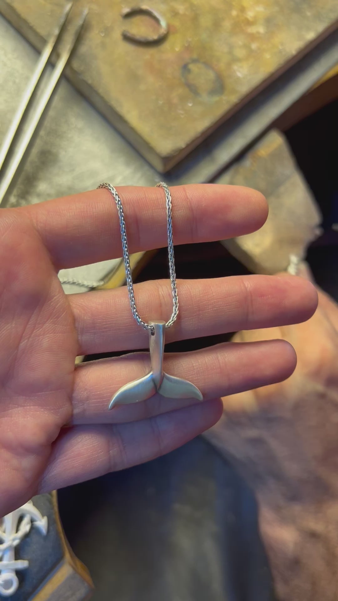 925 Silver Whale Tale Necklace, Men Beach Pendant