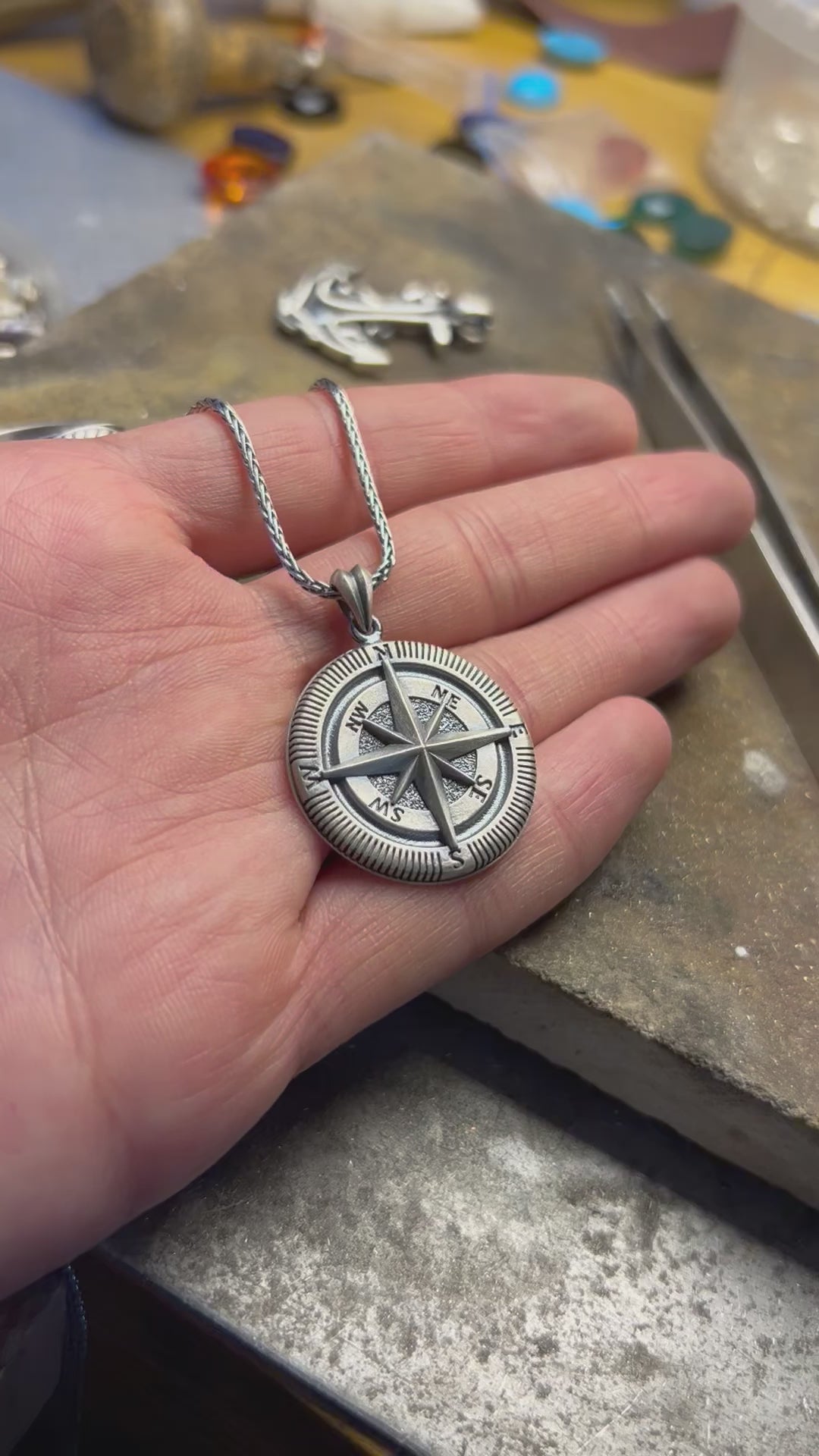 Personalized 925k Silver Compass Necklace