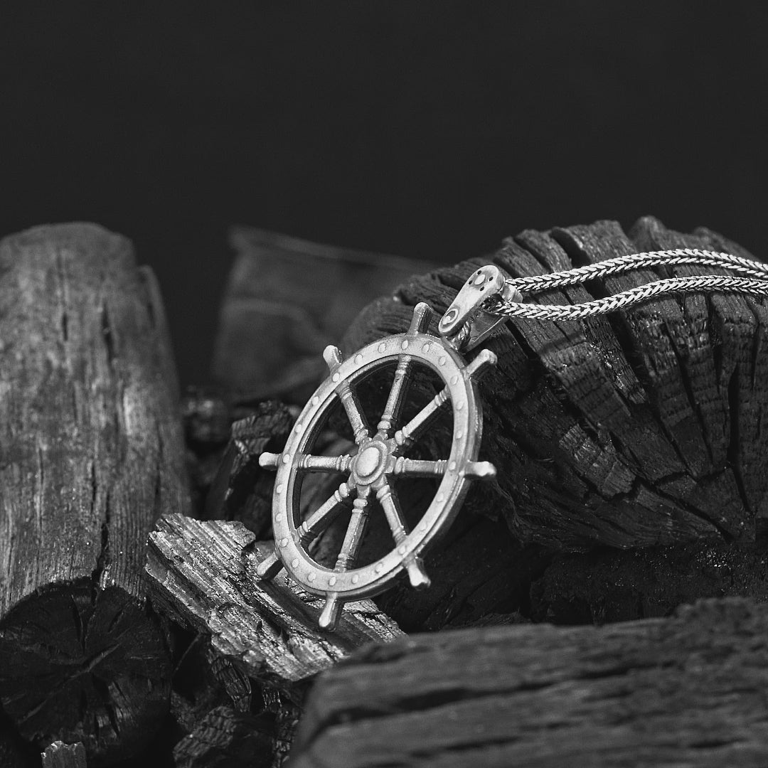 Helm Men's Necklace,Ship's Helm Silver Necklace,Silver Men's Necklace