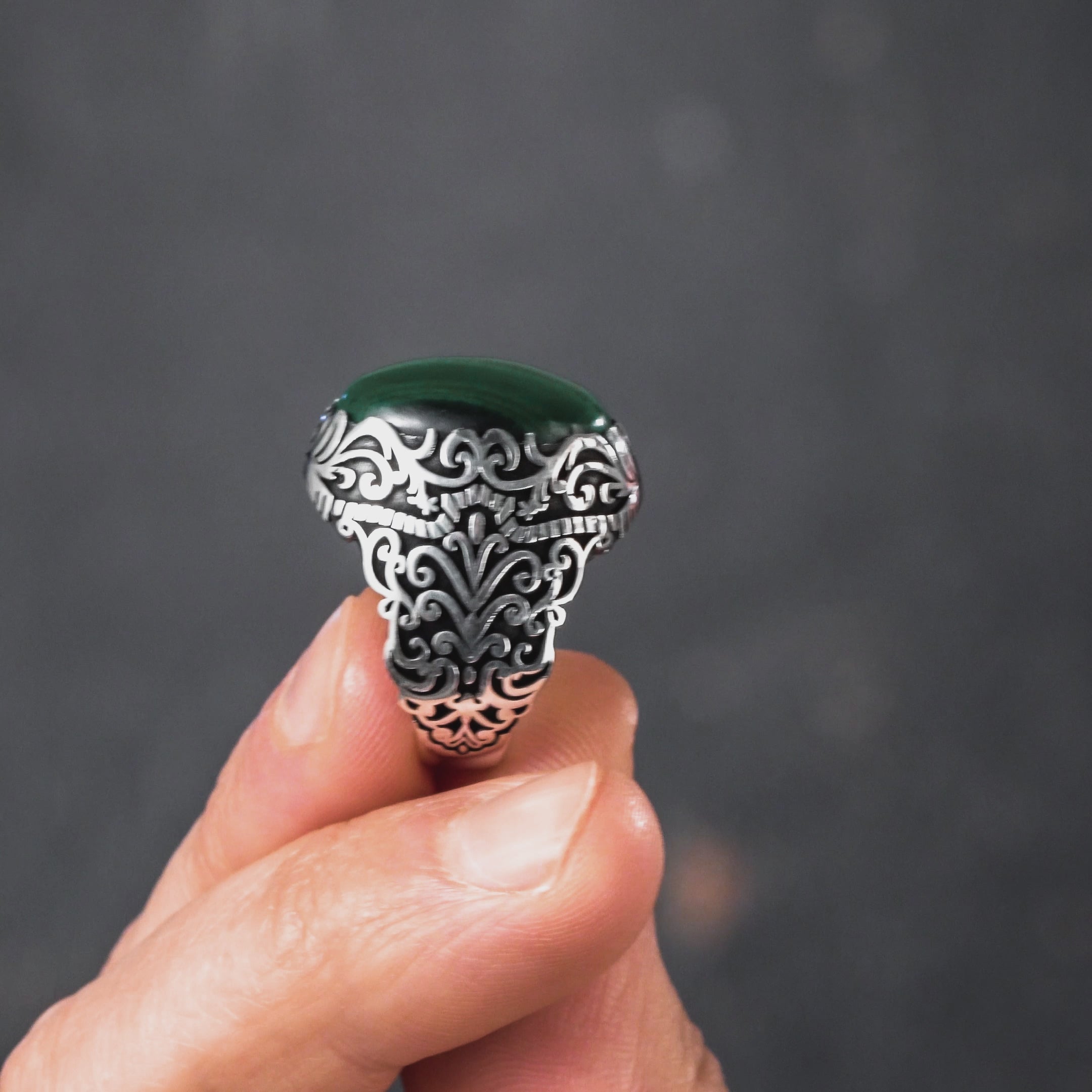 Malachite Stone Ring,Green Stone Mens Ring,925 Men Ring,Handmade Mens Ring