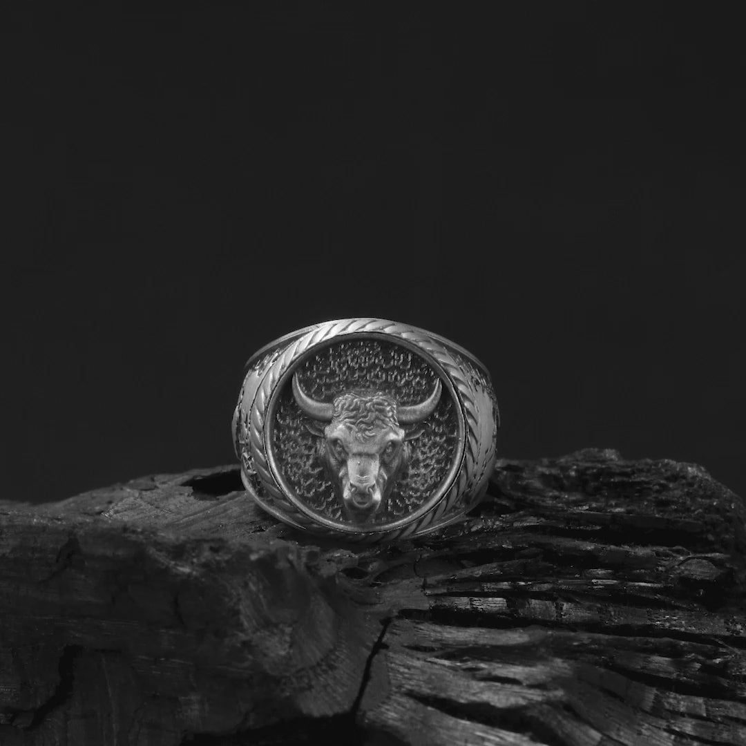 Bull Head Ring, Men Silver Ring