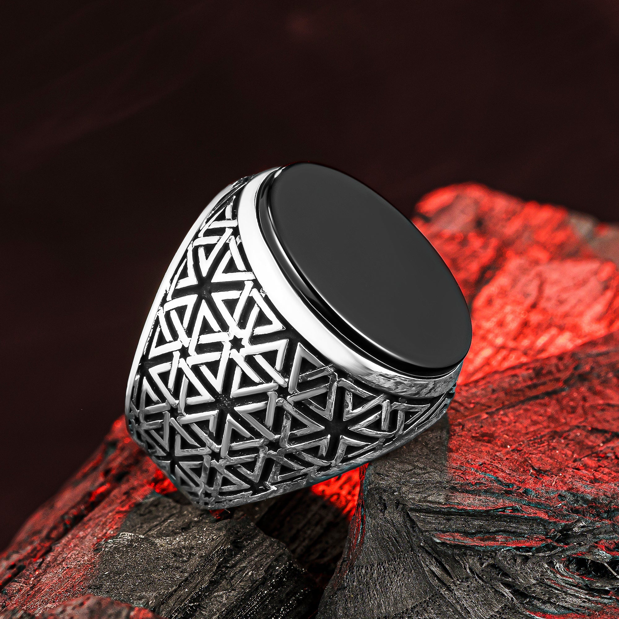 Seal of Solomon Men's Ring,Black Onyx Men ring,Silver Men ring,925 Men Ring,Onyx Stone Ring