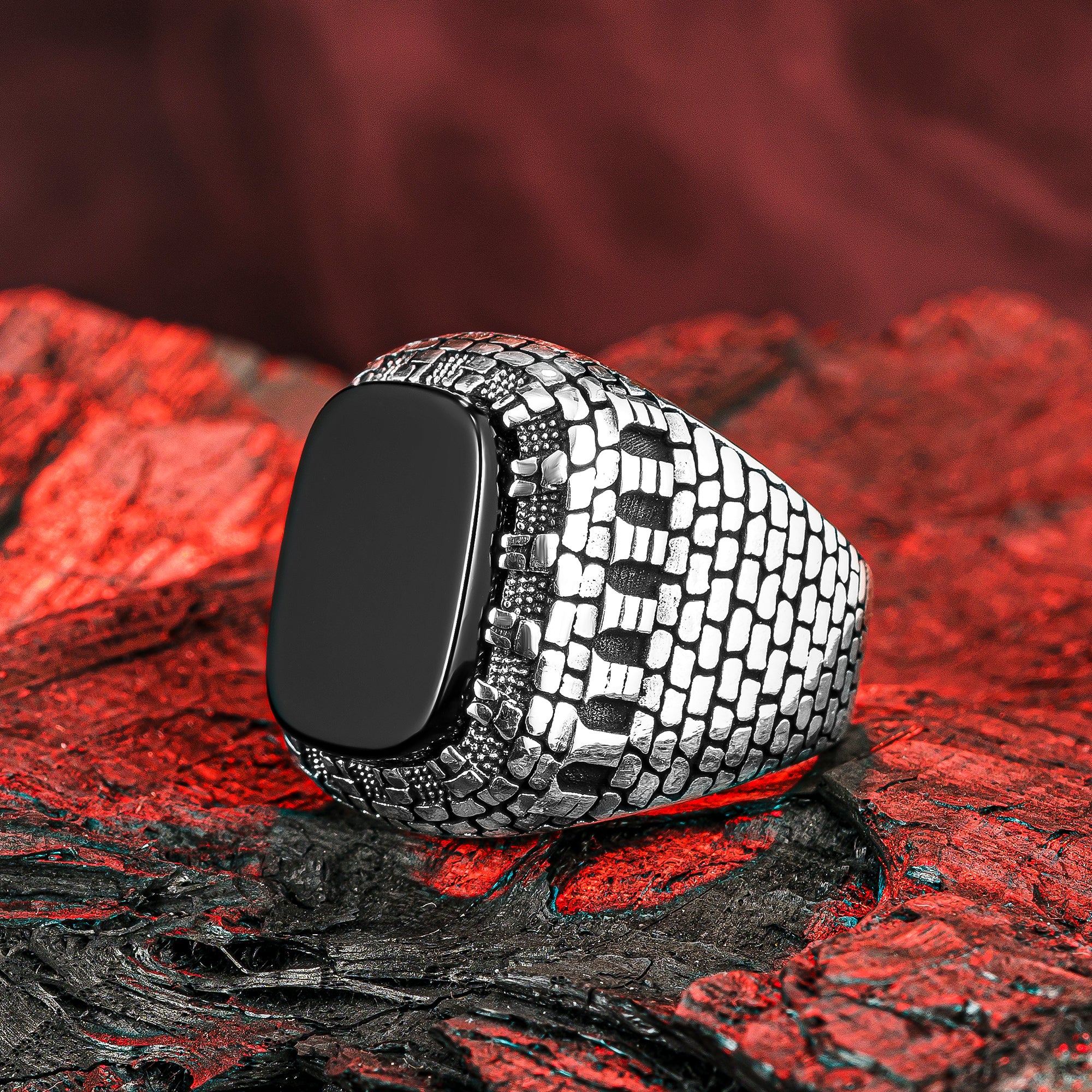 Castle Wall Men's Ring,925 Sterling Silver Ring,Onyx Stone Men's Ring,Black Stone Men's Ring
