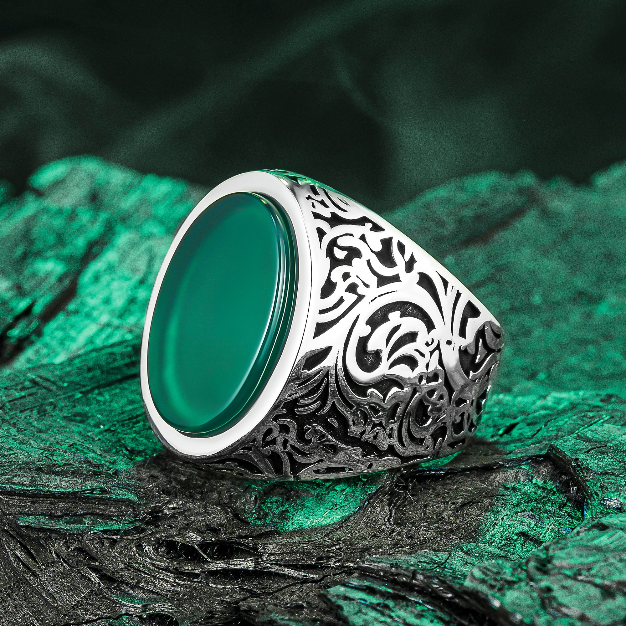 Green Agate Men ring,Silver Men ring,925 Men Ring,Green Stone Ring