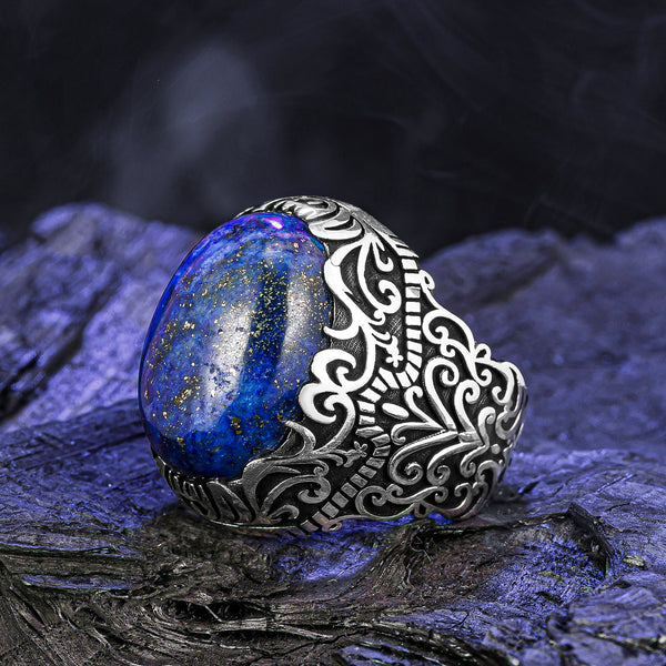 Silver byzantine handmade ring GEROCHRISTO with Lapis Lazuli