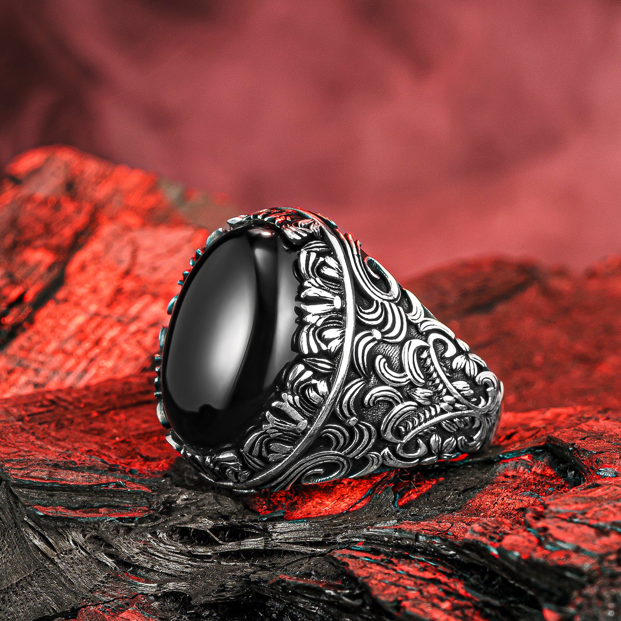 Black Stone Men Ring,Onyx Stone Silver Ring,925 sterling Silver Men Ring