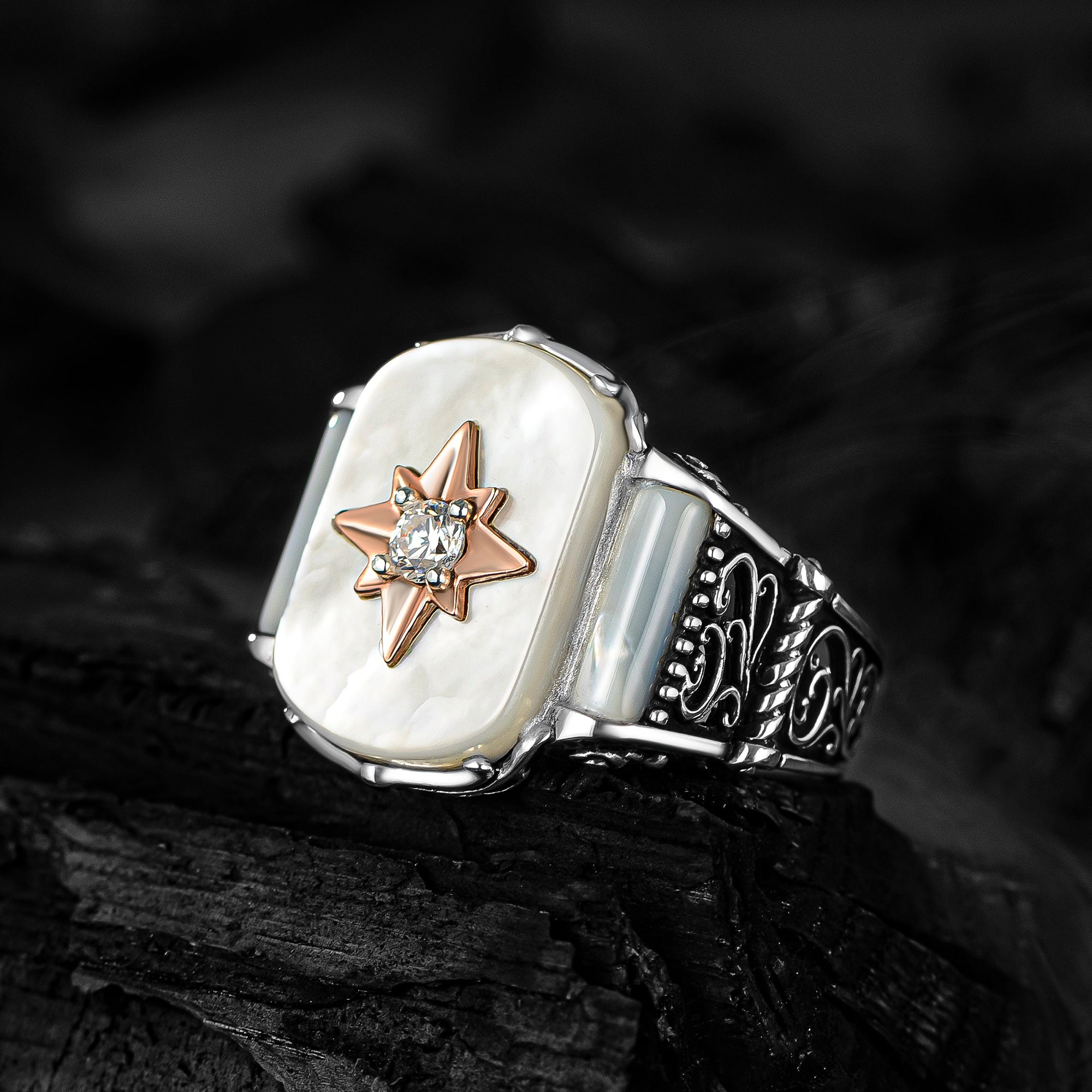 North Star Ring, Mother of Pearl Silver Ring