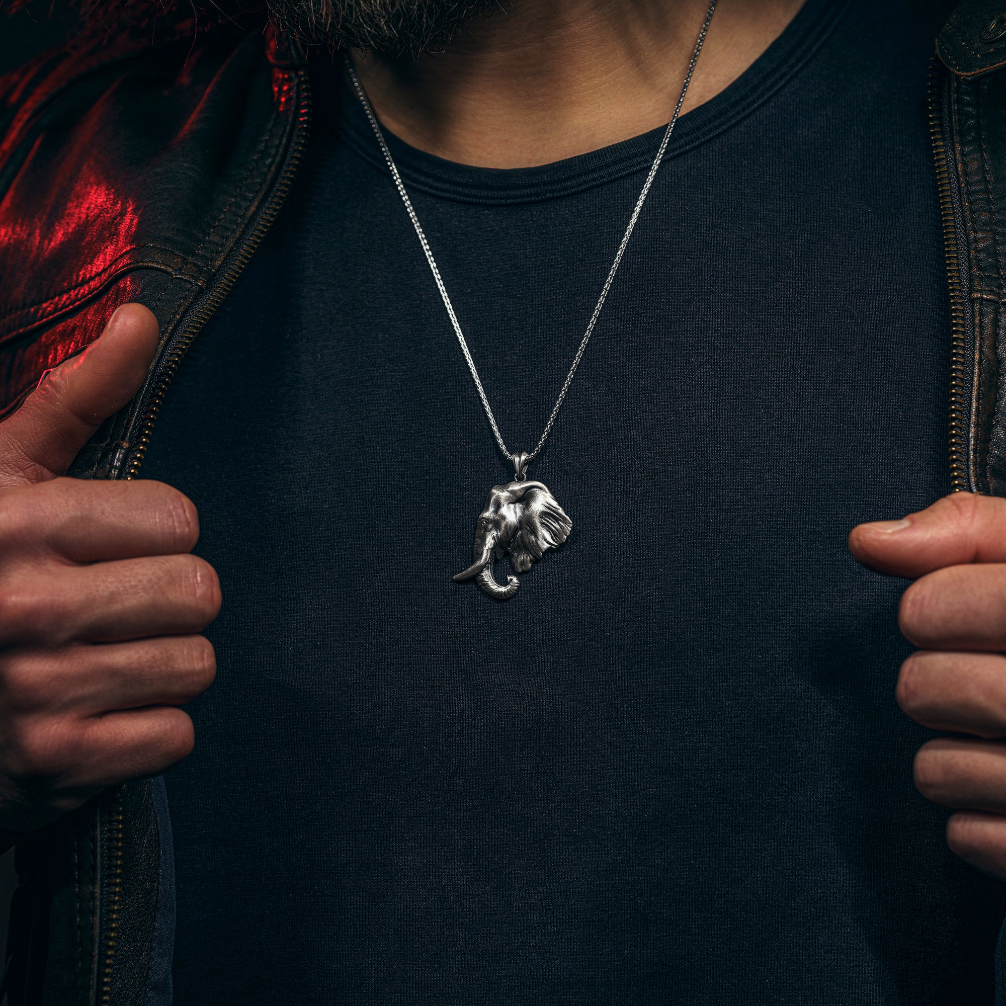 Chereda Elephant Head Necklace - Stainless Steel Animal Pendant For Men & Women, Adjustable Chain