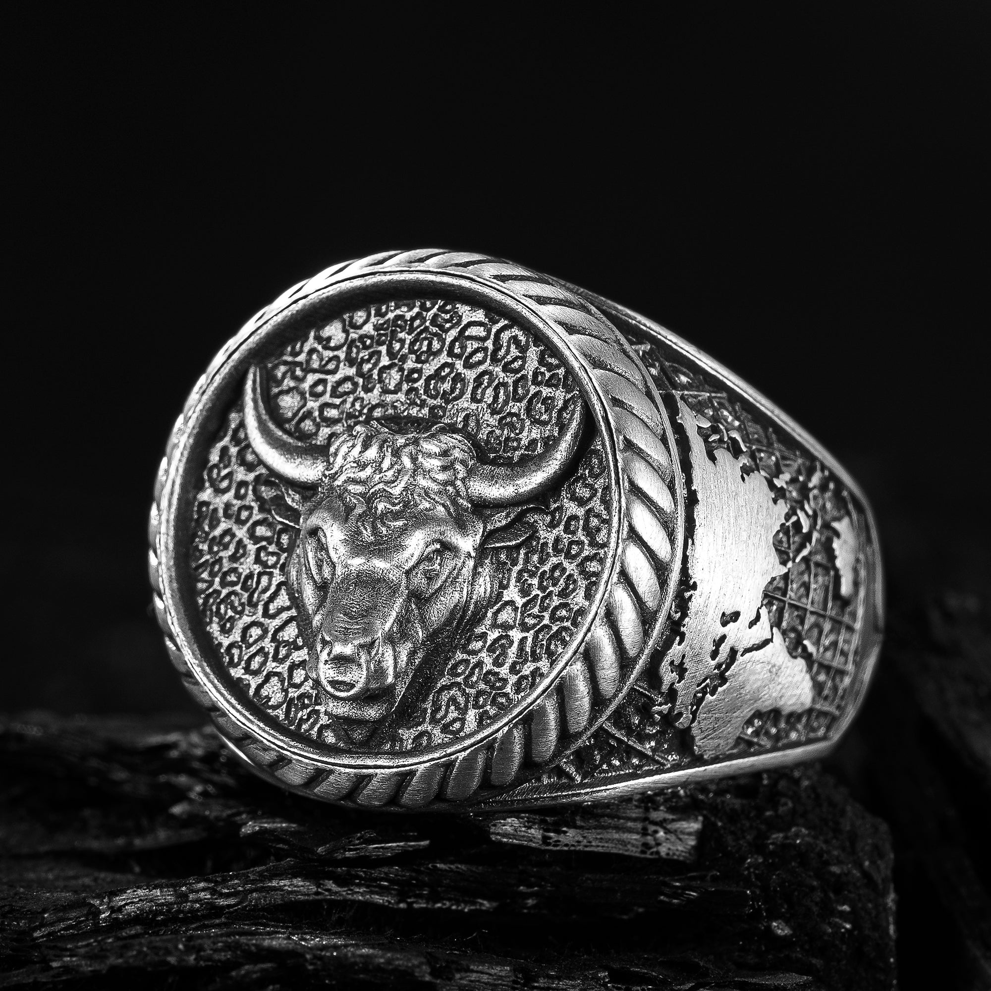 Bull Head Ring, Men Silver Ring