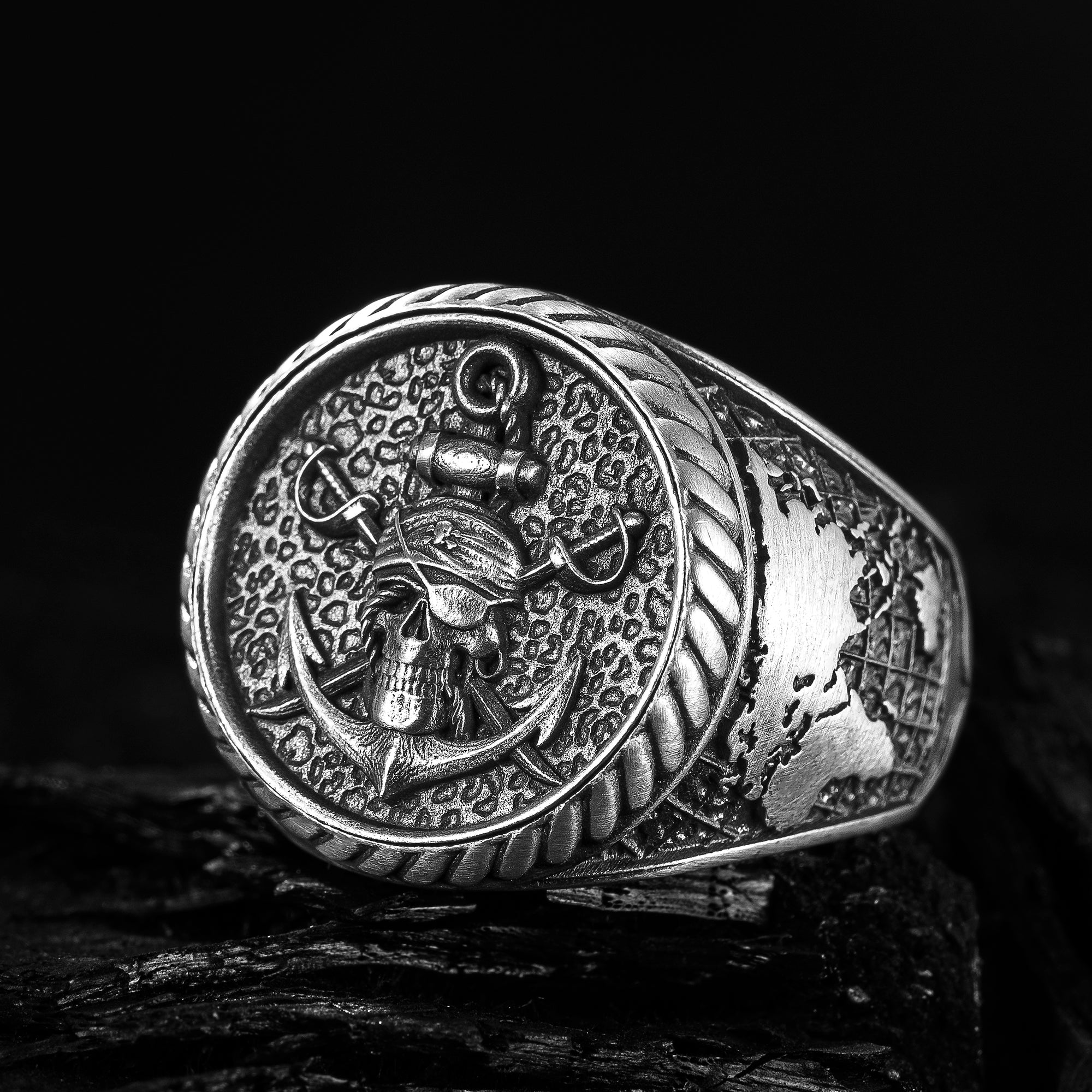 Skull and Anchor Men's Ring, Sailor Men's Ring, Skull Ring, 925 Sterling Pirate Ring, Handmade Silver Men's Ring