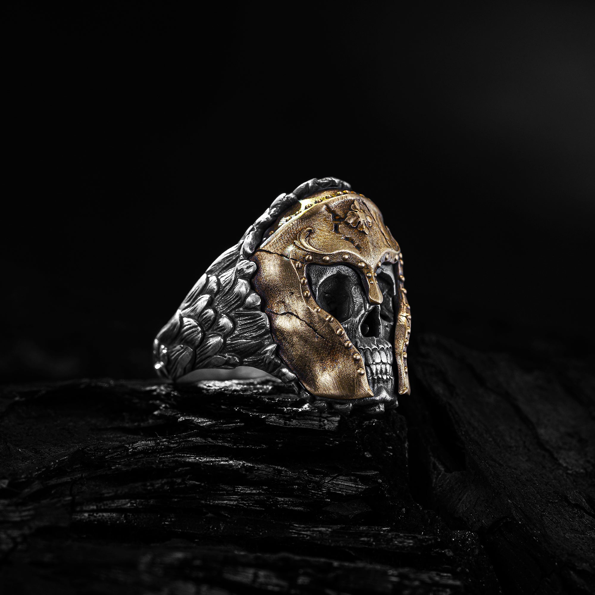 Skull Gold Spartan Warrior Helmet Ring, Skull Men Ring, 925 Sterling Silver Ring, Handmade Men Ring, Skull Ring
