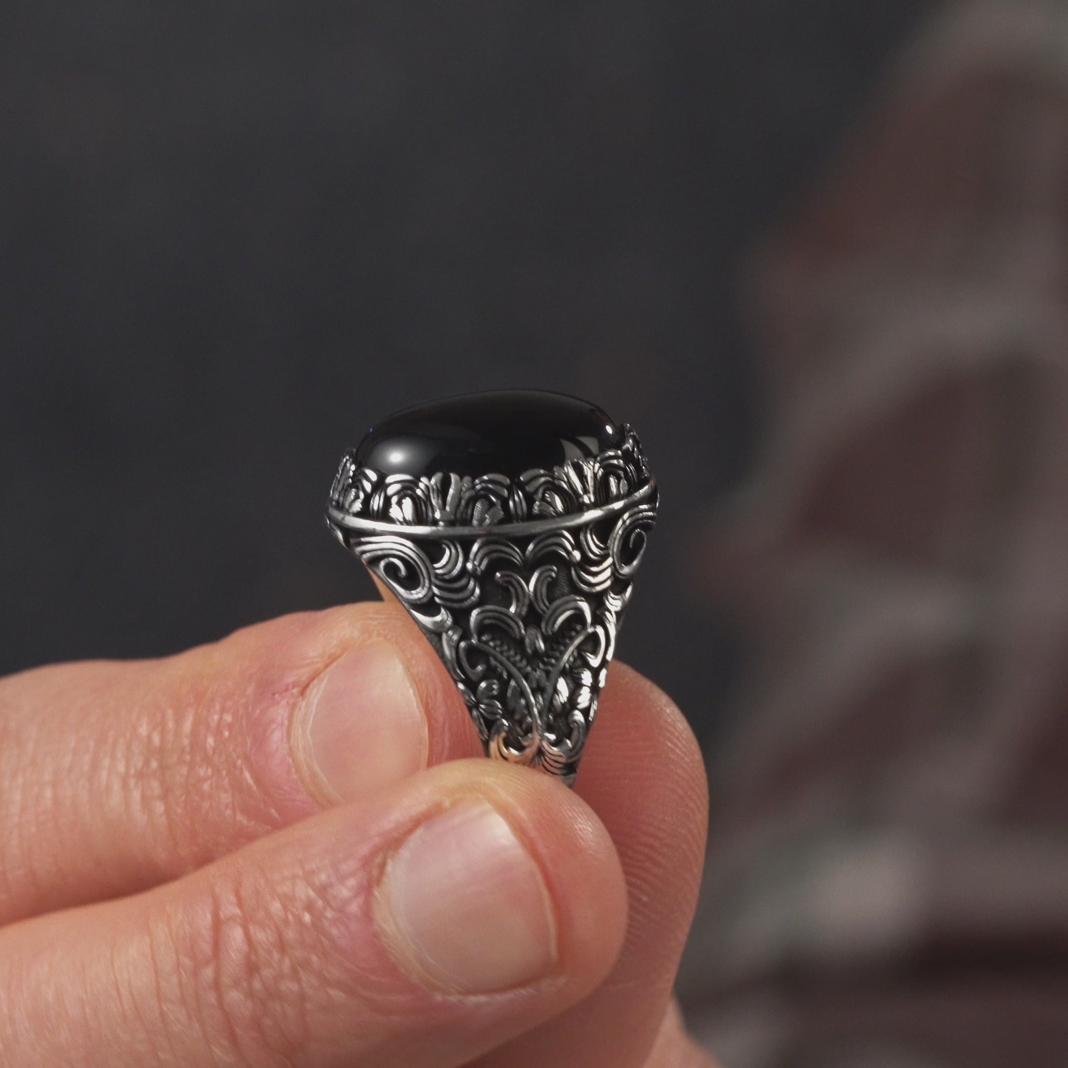 Black Stone Men Ring,Onyx Stone Silver Ring,925 sterling Silver Men Ring