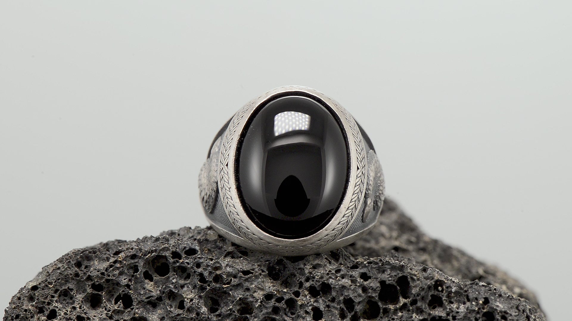 Handmade Eagle Ring, Black Onyx Eagle Head Silver Ring