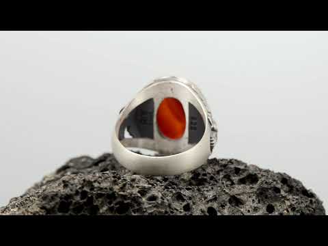 Silver Eagle Ring, Red Agate Men Ring, Oxidized Eagle Ring