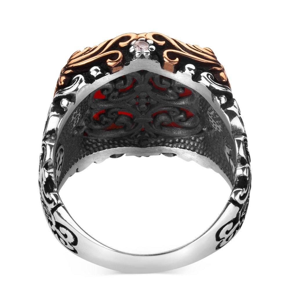 Red Gemstone Ring, Mens Handmade Ring, 925 Sterling Silver Ring - OXO SILVER