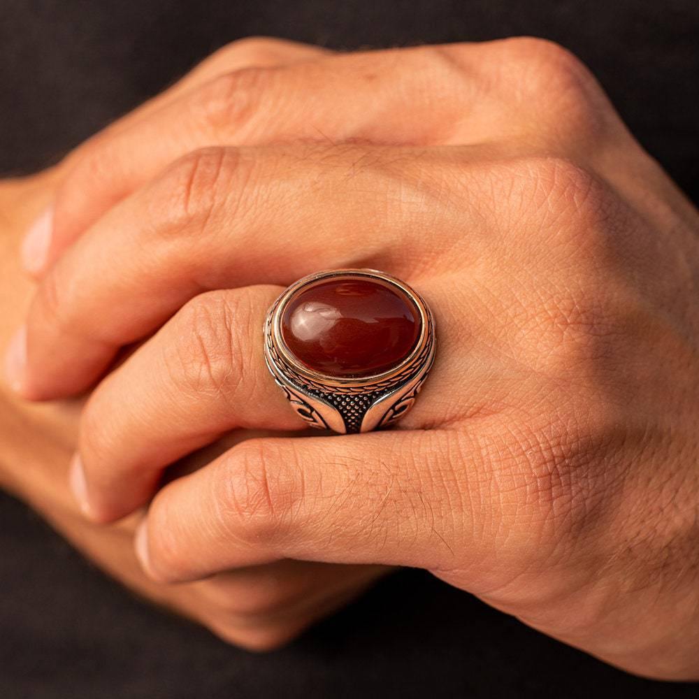 Gemstone Ring, Mens Handmade Ring, 925 Sterling Silver Ring - OXO SILVER