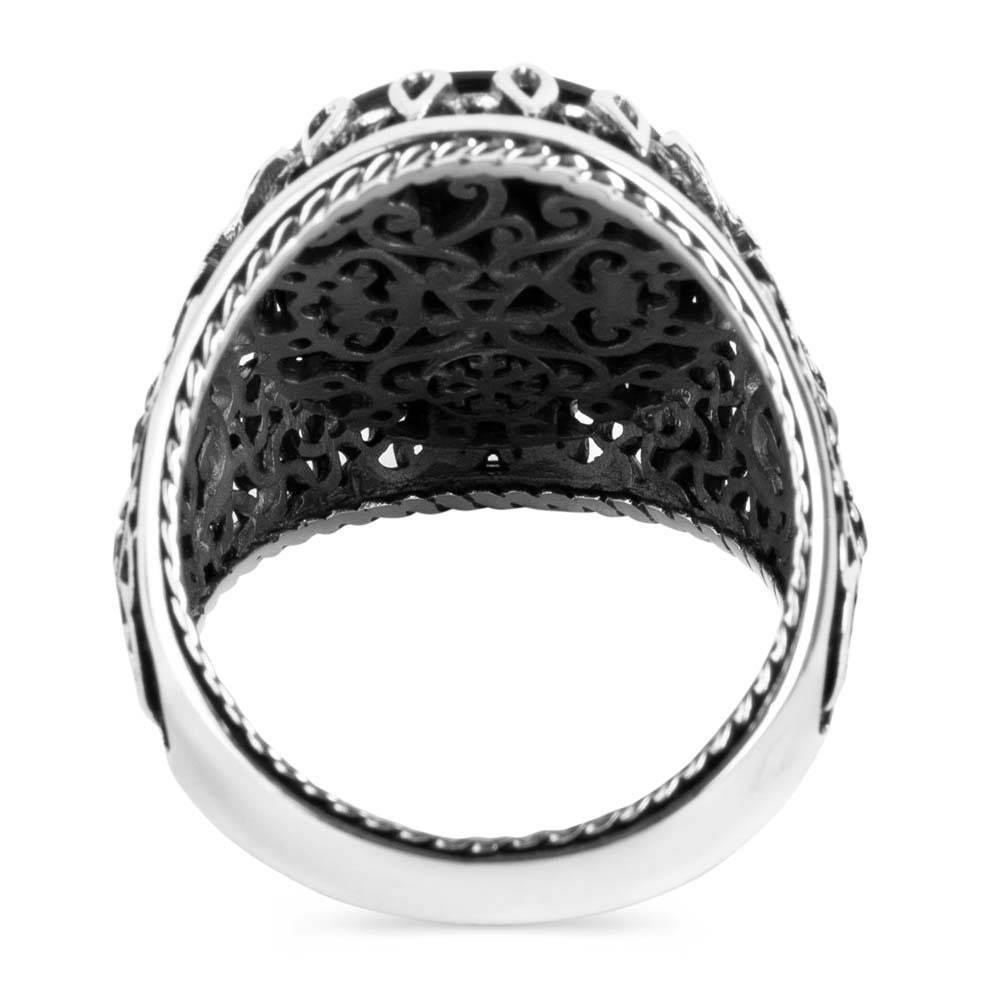 Black Onyx Gemstone Ring, Mens Handmade Ring, 925 Sterling Silver Ring - OXO SILVER