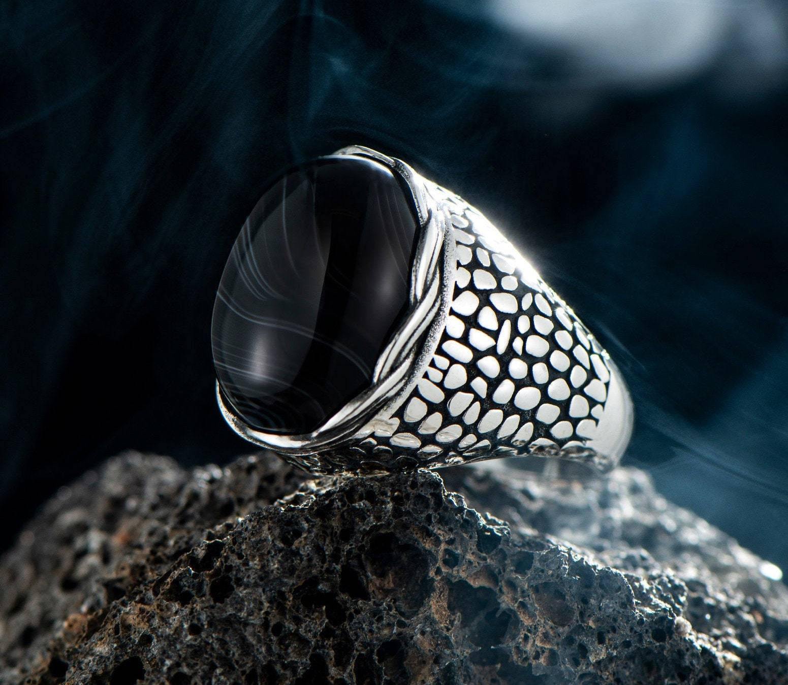 Black Onyx Gemstone Ring, Men Silver Jewelry - OXO SILVER