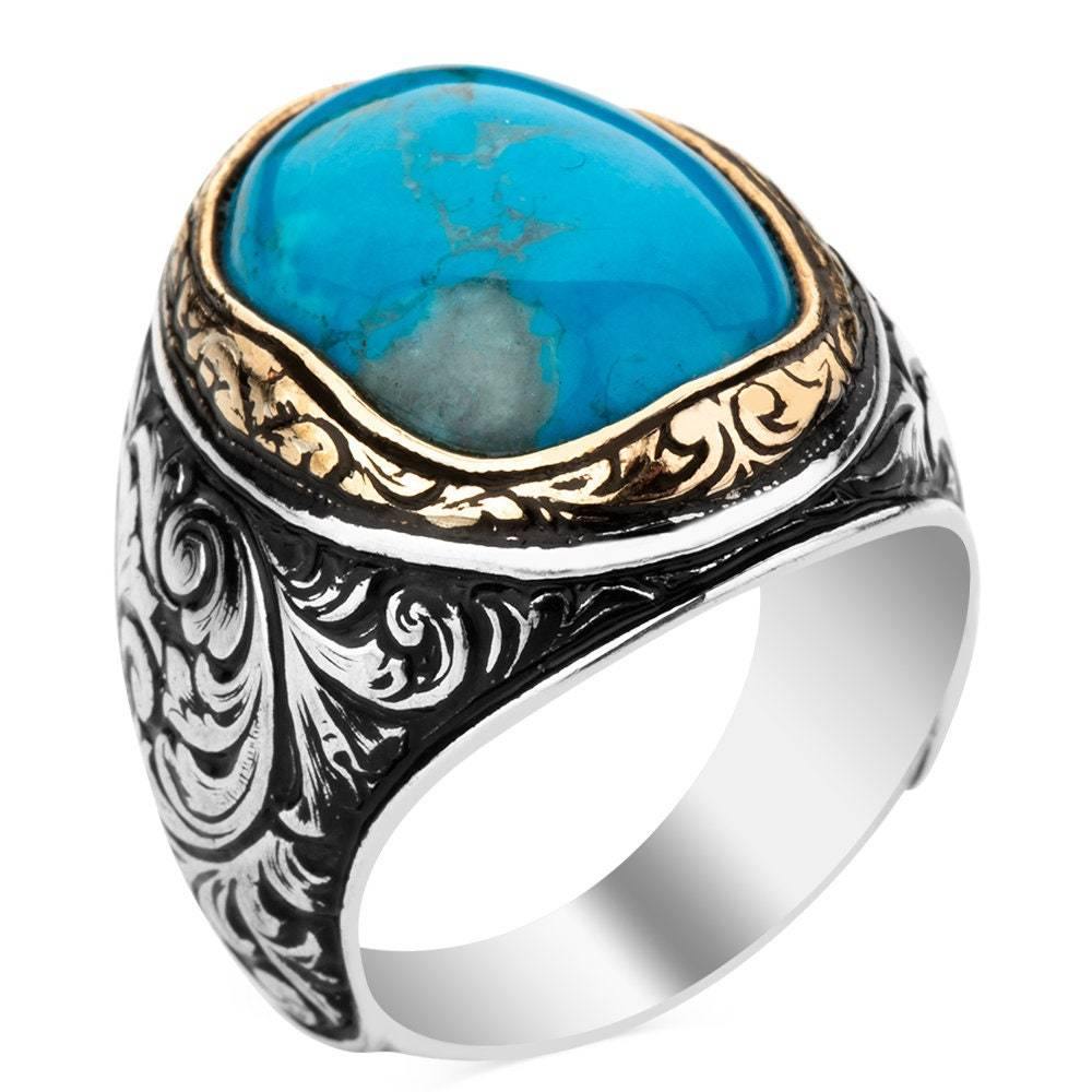 Mens Turquoise Ring, Statement Ring for Man - OXO SILVER