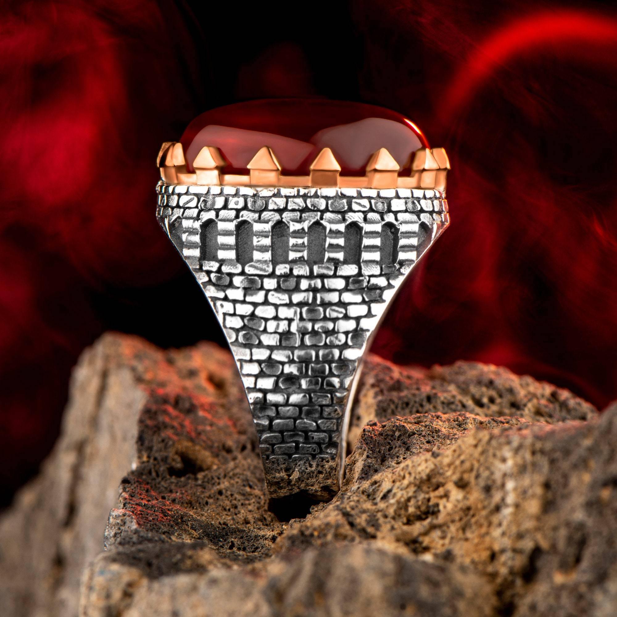 Red Agate Gemstone Men Ring ,Men Handmade Ring, - OXO SILVER