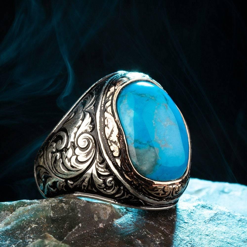 Mens Turquoise Ring, Statement Ring for Man - OXO SILVER