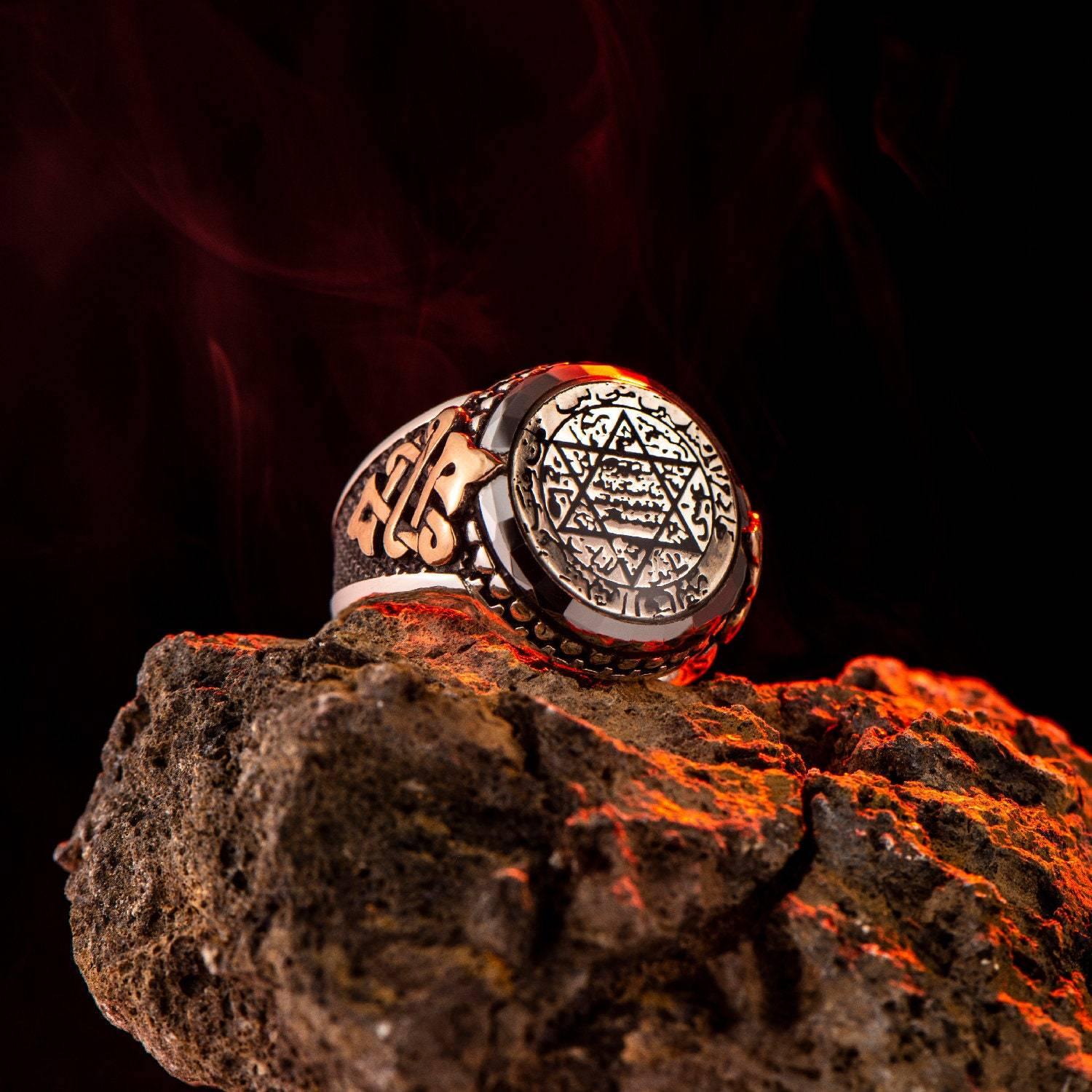 Solomon Seal Ring, Men Statement Ring, Solomon's Talisman Ring - OXO SILVER