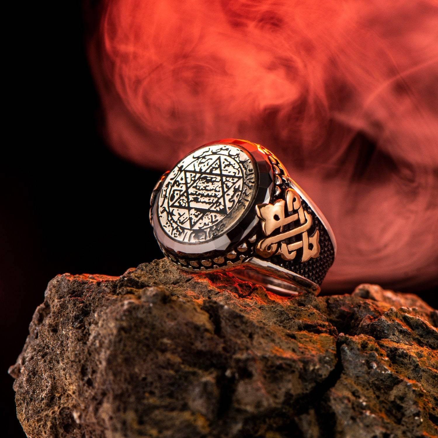 Solomon Seal Ring, Men Statement Ring, Solomon's Talisman Ring - OXO SILVER