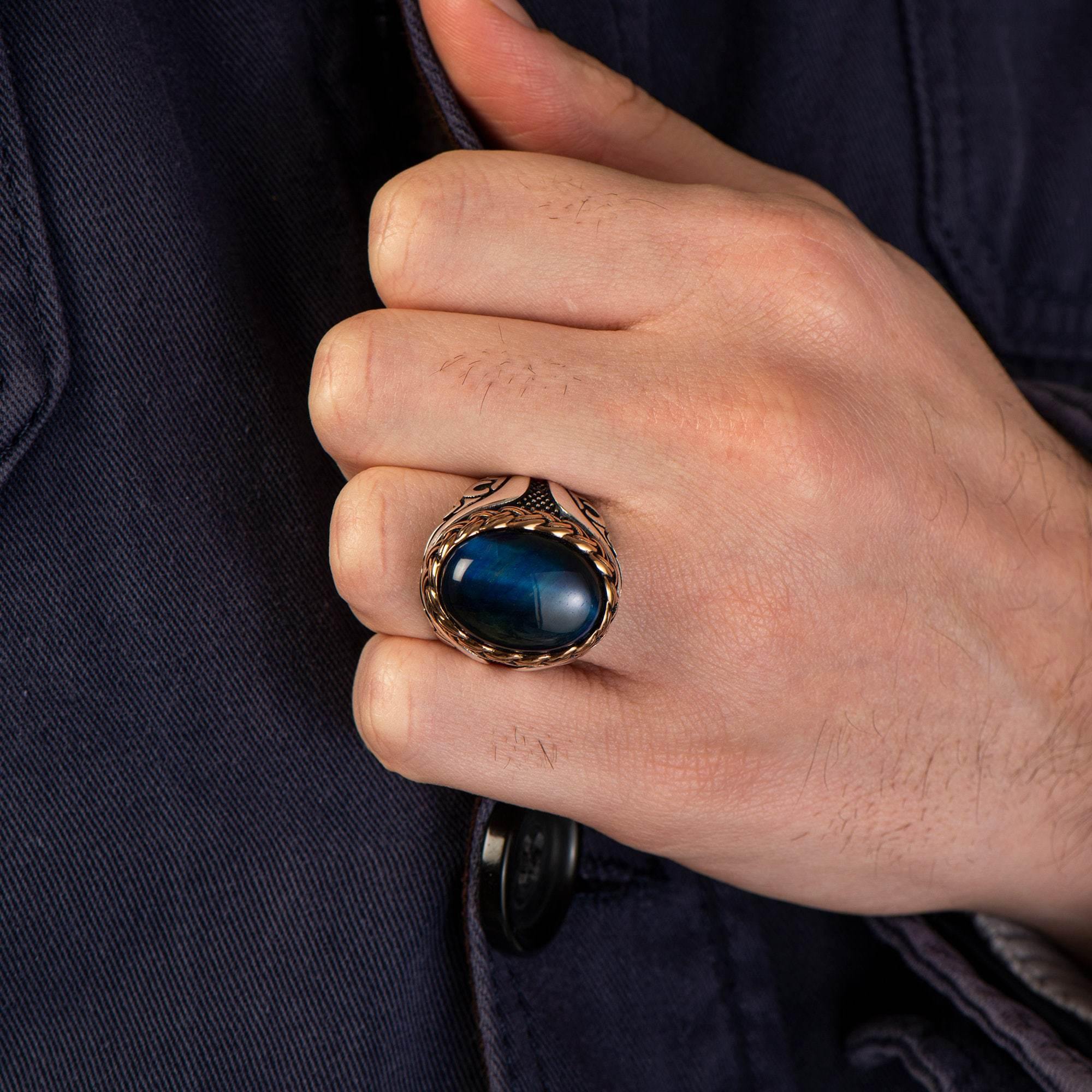 Tiger Eye Gemstone Handmade Sterling Silver Men Ring - OXO SILVER