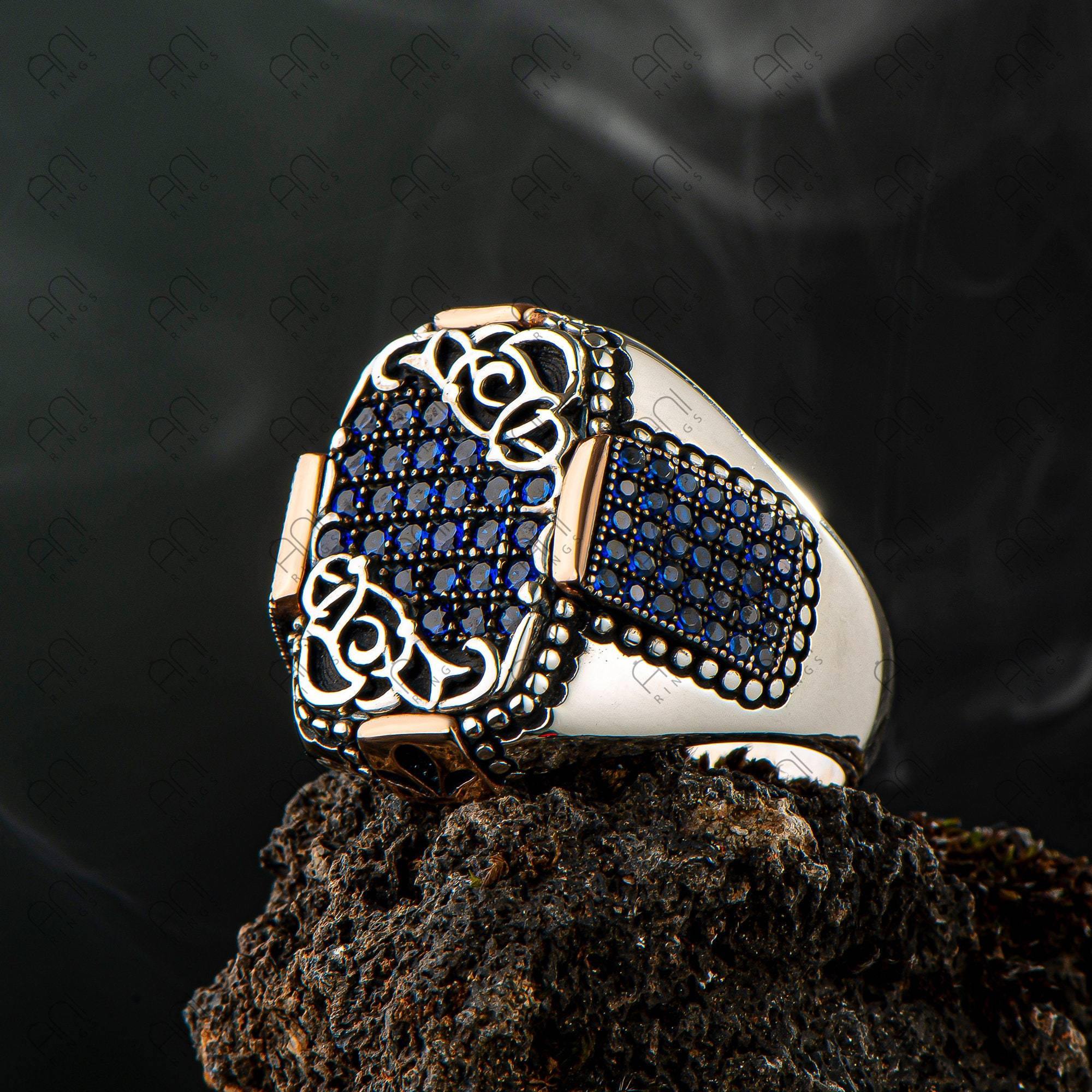 Black Zircon Silver Men Ring, Handmade Sterling Silver Ring, Men 925k Silver Jewelry - OXO SILVER