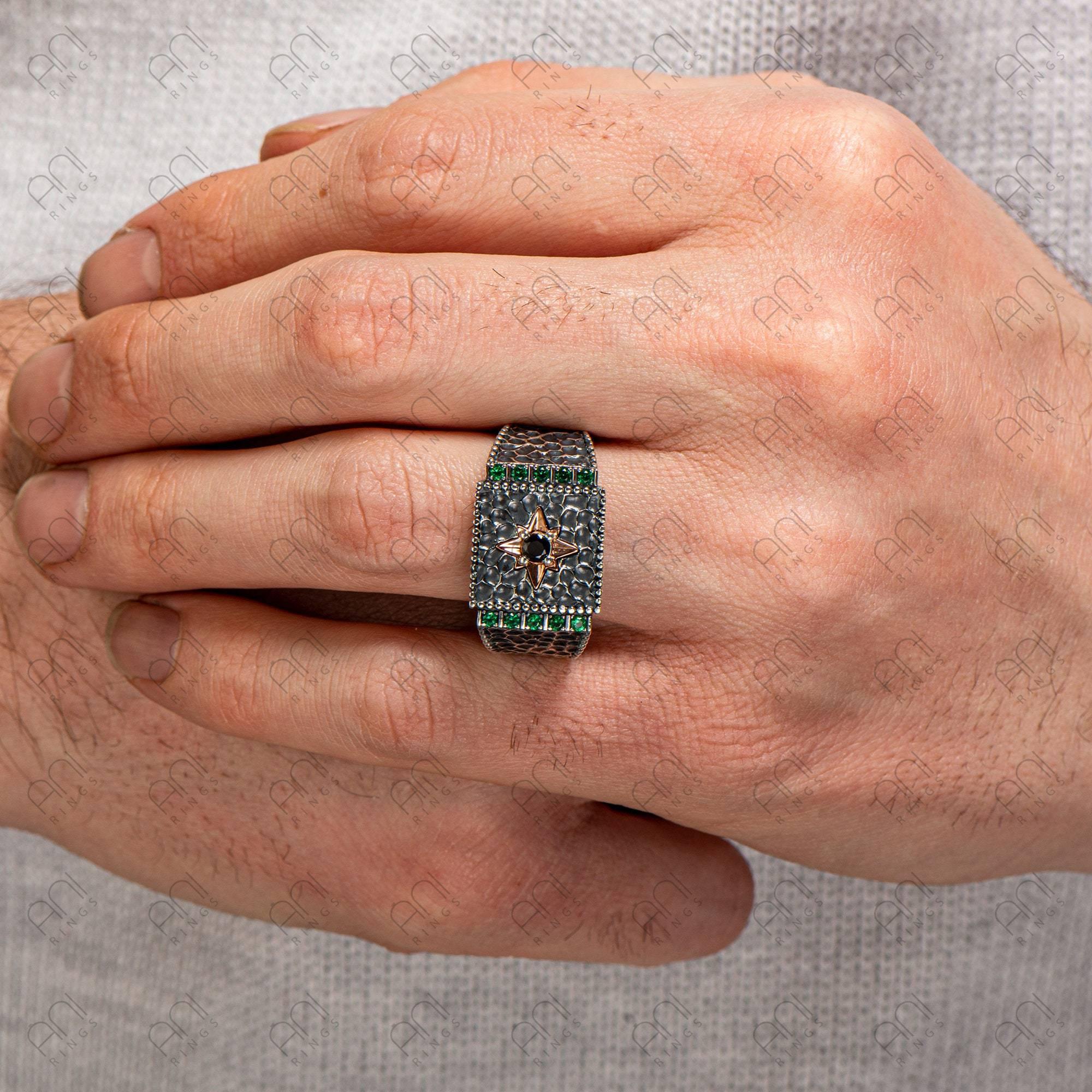 North Star Silver Men Handmade Ring, Red Zircon Gemstone Ring - OXO SILVER