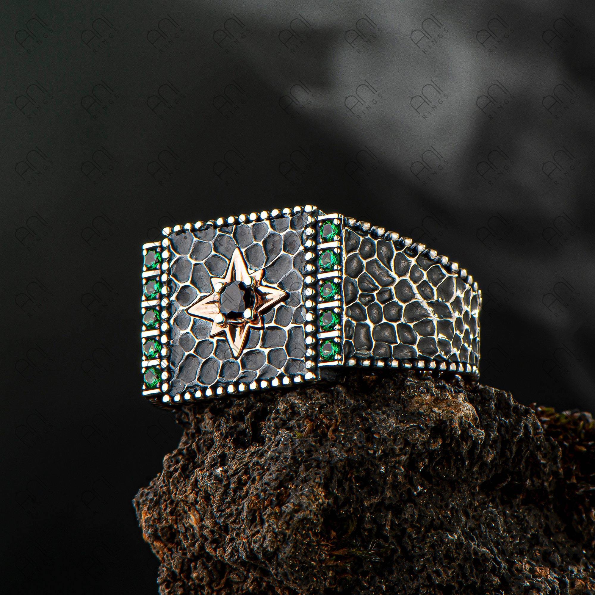North Star Silver Men Handmade Ring, Red Zircon Gemstone Ring - OXO SILVER