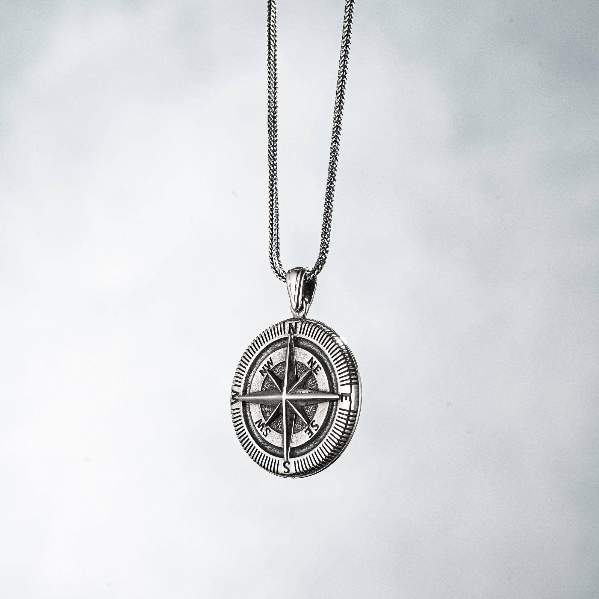 Personalized 925k Silver Compass Necklace - OXO SILVER