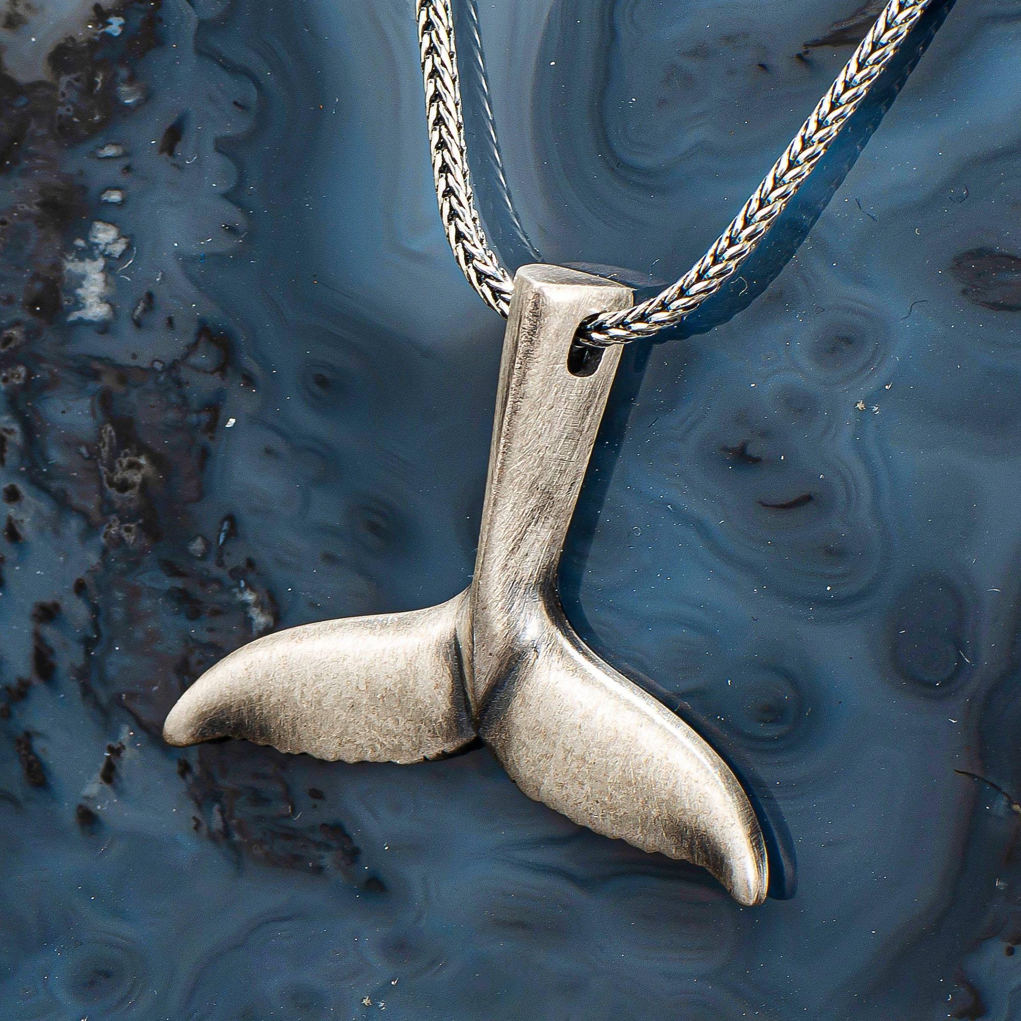 925 Silver Whale Tale Necklace, Men Beach Pendant - OXO SILVER
