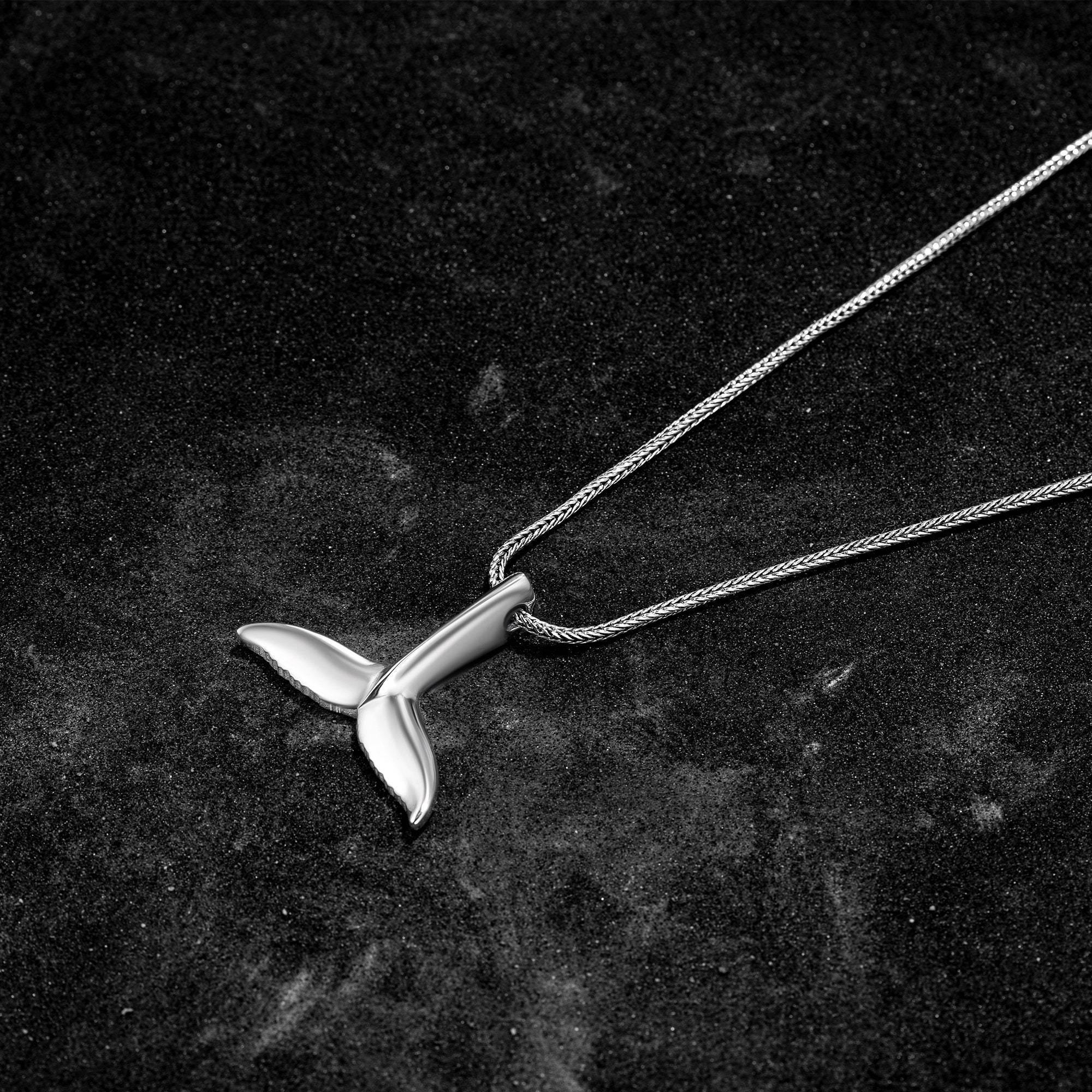925 Silver Whale Tale Necklace, Men Beach Pendant - OXO SILVER