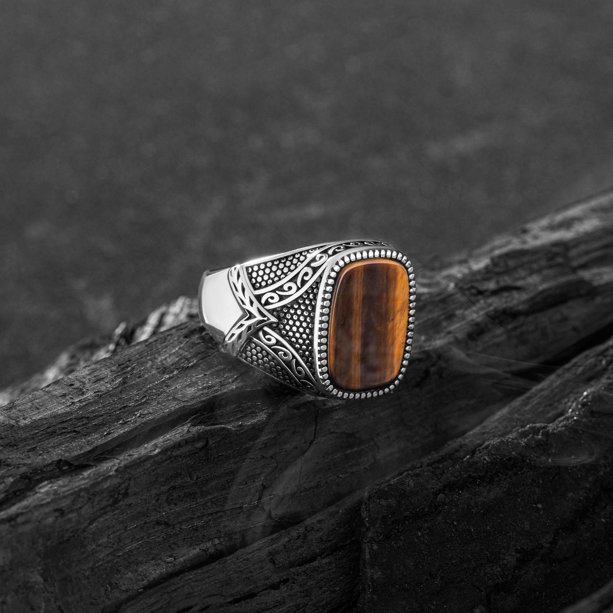 Brown Tiger Eye Ring , Ancient Arrow Silver Ring - OXO SILVER